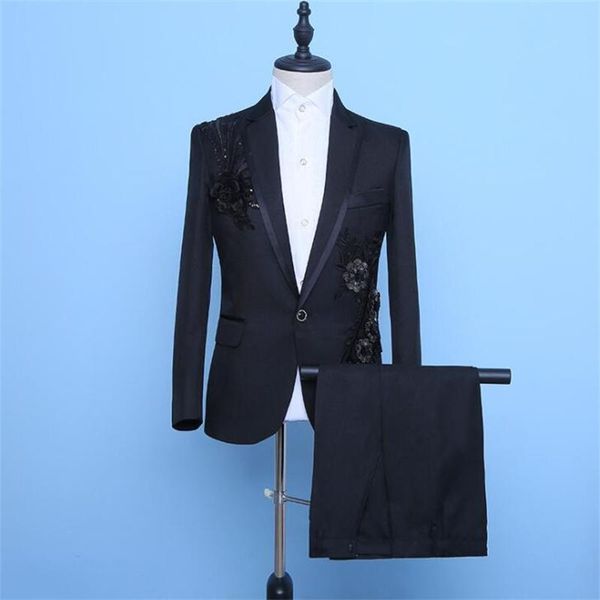 men's suits & blazers sequin flower blazer men groom suit set with pants fashion mens wedding costume singer stage clothing formal dres, White;black
men's suits & blazers sequin flower blazer men groom suit set with pants fashion mens wedding costume singer stage clothing formal dres, White;black