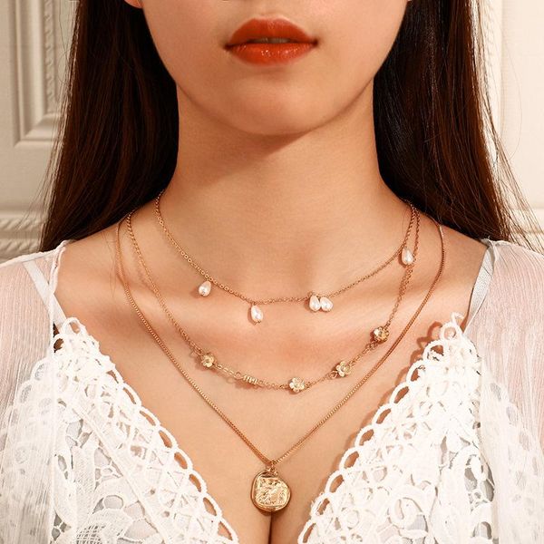 alloy necklace european and american fashion pearl flower geometric face nameplate multilayer clavicle chain jewelry accessories pendant nec, Silver
alloy necklace european and american fashion pearl flower geometric face nameplate multilayer clavicle chain jewelry accessories pendant nec, Silver