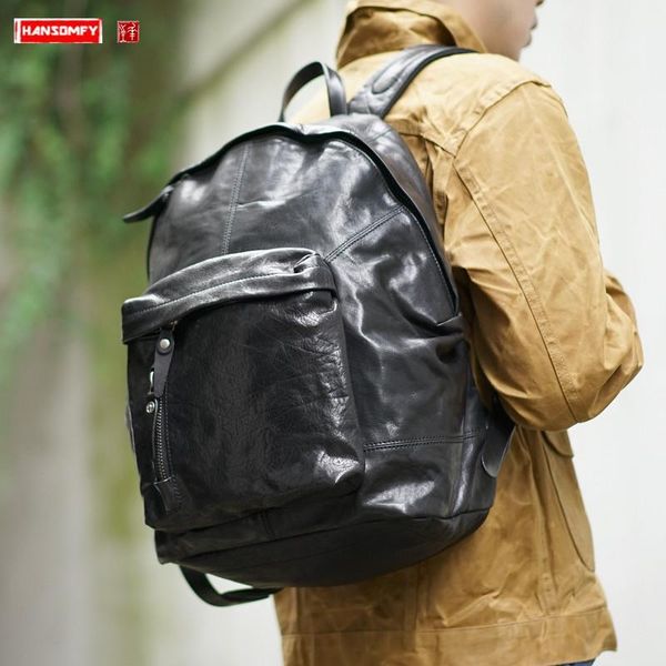 backpack retro high-end handmade leather men lapbag casual soft black travel backpacks male school bags 2021
backpack retro high-end handmade leather men lapbag casual soft black travel backpacks male school bags 2021
