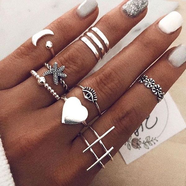 cluster rings 10 pcs/set women set bohemian retro moon starfish eye flower cross peach heart joint ring party wedding jewelry gift, Golden;silver
cluster rings 10 pcs/set women set bohemian retro moon starfish eye flower cross peach heart joint ring party wedding jewelry gift, Golden;silver