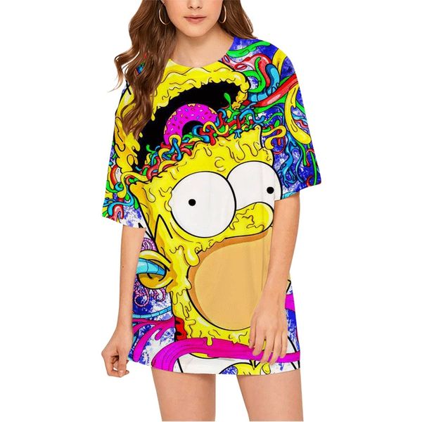 cloocl fashion women oversize t-shirt anime simpsons 3d printed short sleeve clothing casual, White 
cloocl fashion women oversize t-shirt anime simpsons 3d printed short sleeve clothing casual, White