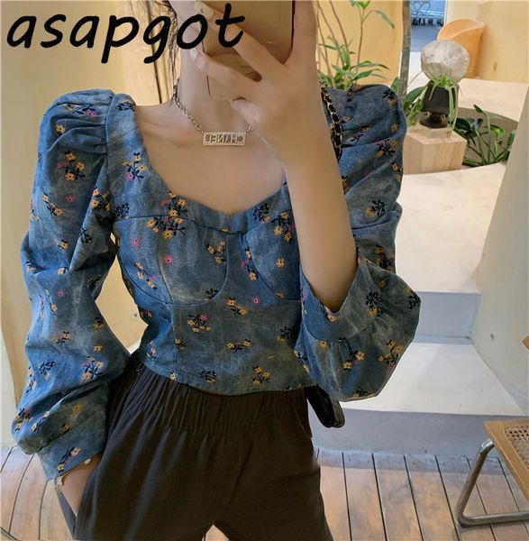 korean chic new vintage floral printed square neck blouse women short slim puff long sleeve denim shirts fashion casual, White
korean chic new vintage floral printed square neck blouse women short slim puff long sleeve denim shirts fashion casual, White
