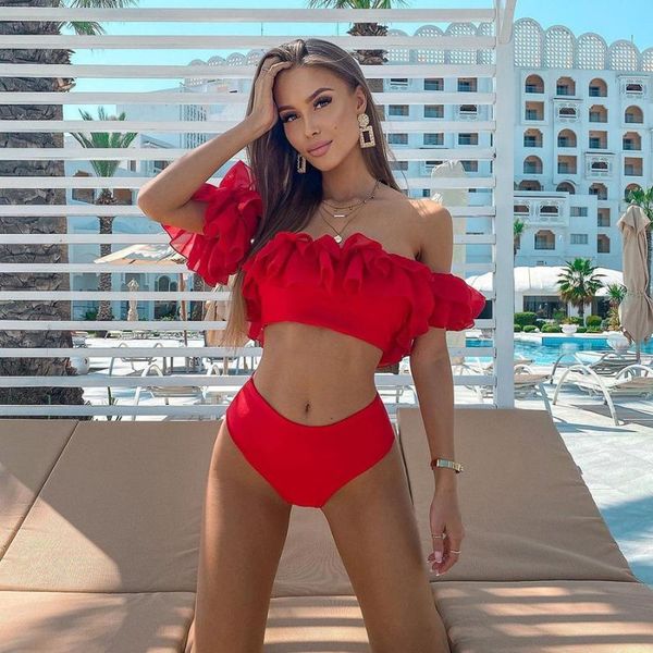 women's swimwear 2021 arrival high waist red bikinis women swimsuit ruffle set swiming suit bathing summer biquini, White;black
women's swimwear 2021 arrival high waist red bikinis women swimsuit ruffle set swiming suit bathing summer biquini, White;black