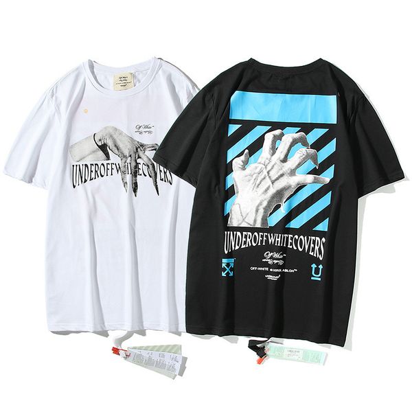 new off style ghost hand co branded male and female couple casual short sleeve t-shirt, White;black
new off style ghost hand co branded male and female couple casual short sleeve t-shirt, White;black