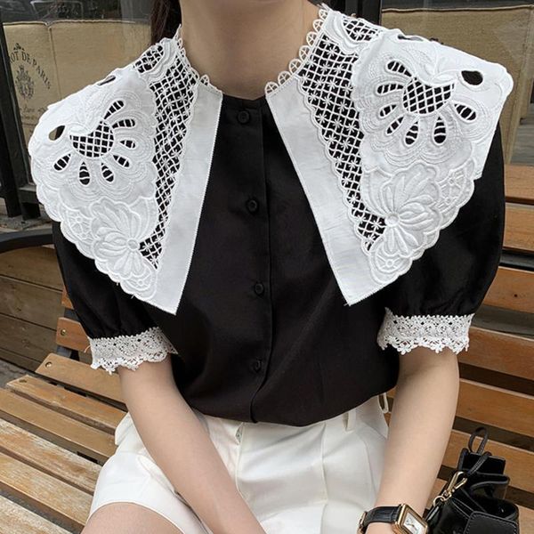 women's blouses & shirts heavy industry embroidery lace single-breasted loose puff sleeve shirt women blouse, White
women's blouses & shirts heavy industry embroidery lace single-breasted loose puff sleeve shirt women blouse, White
