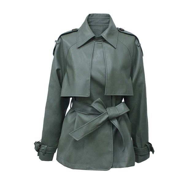 spring autumn vintage pu leather jacket women personality green casual female adjustable waist outwear faux belt coat 210513, Black
spring autumn vintage pu leather jacket women personality green casual female adjustable waist outwear faux belt coat 210513, Black