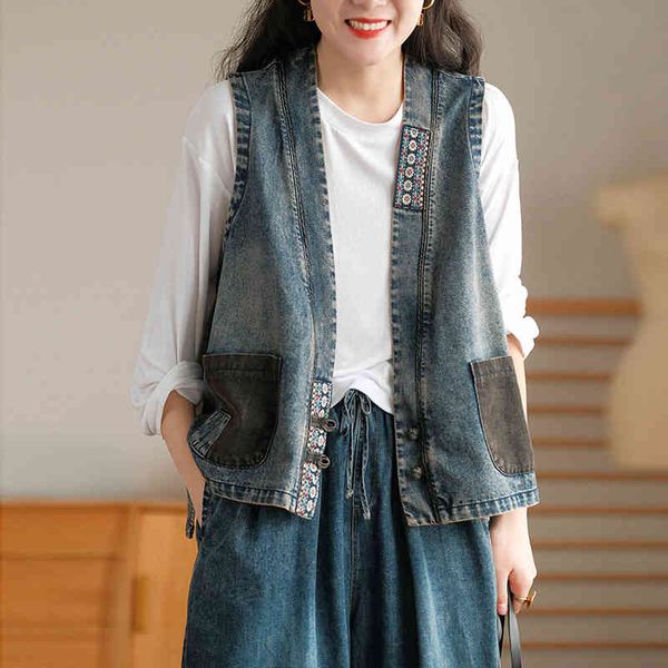 johnature spring patchwork vintage denim vest v-neck button all-match loose leisure retro fashion women vest 210521, White
johnature spring patchwork vintage denim vest v-neck button all-match loose leisure retro fashion women vest 210521, White