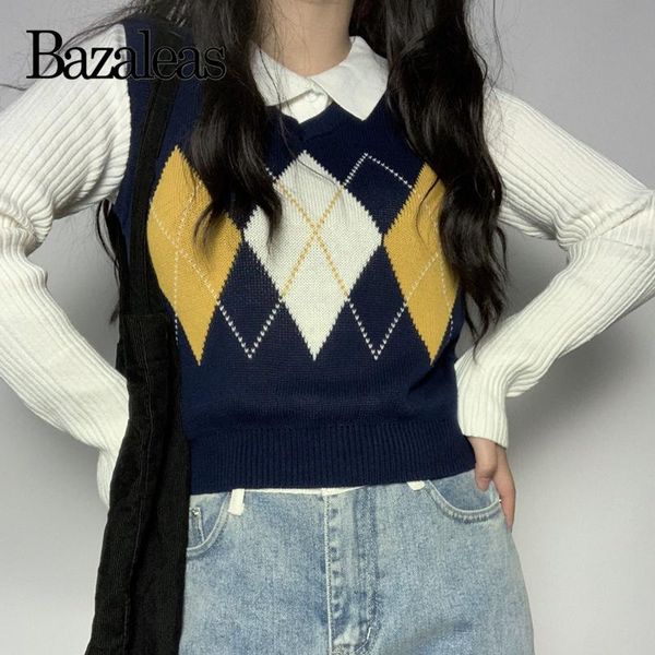 women's vests bazaleas streetwear vest pull femme fashion tartan yellow pattern v neck knitted sweater women, Black;white
women's vests bazaleas streetwear vest pull femme fashion tartan yellow pattern v neck knitted sweater women, Black;white