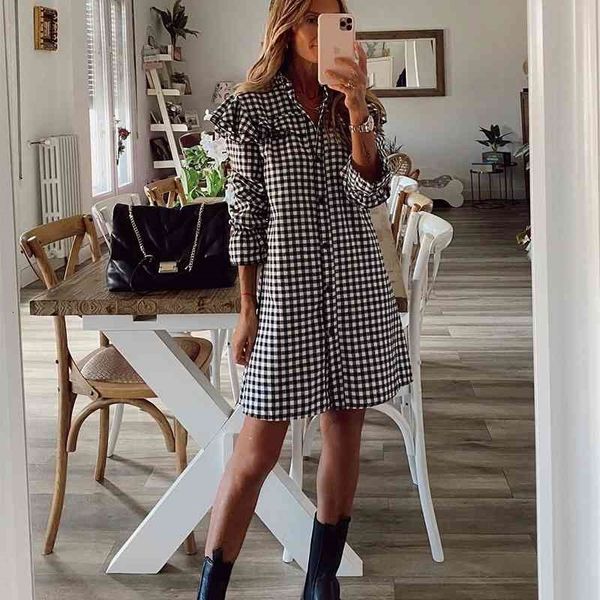 casual dresses women spring ruffle plaid shirt vintage houndstooth midi office ladies single breasted long sleeve vestidos x75b, Black;gray
casual dresses women spring ruffle plaid shirt vintage houndstooth midi office ladies single breasted long sleeve vestidos x75b, Black;gray