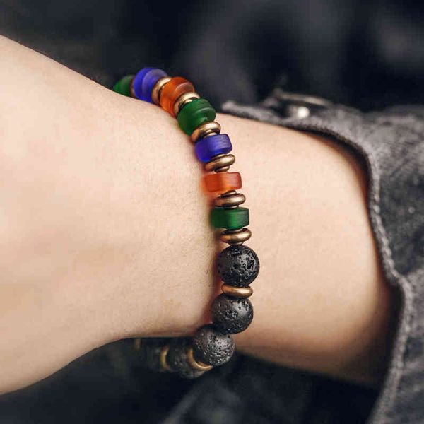 frosted ancient glass beads mixed with volcanic stone beaded bracelet men's fashion personalized women's, Golden;silver
frosted ancient glass beads mixed with volcanic stone beaded bracelet men's fashion personalized women's, Golden;silver