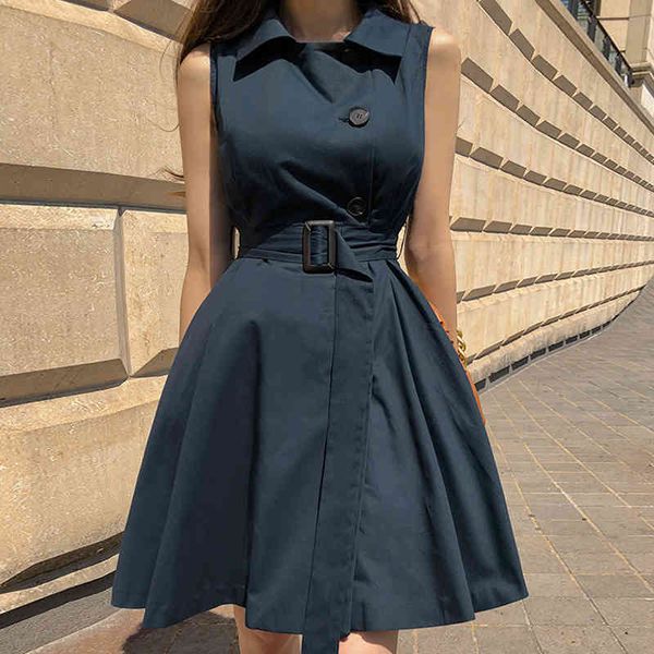 arrival fashion summer midi dress ol single-breasted professional temperament without sleeves thin belt to, Black;gray
arrival fashion summer midi dress ol single-breasted professional temperament without sleeves thin belt to, Black;gray