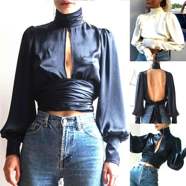 women's blouses & shirts women blue open back work satin puff sleeve high neck backless tie blouse party shirt crop 2 colors, White
women's blouses & shirts women blue open back work satin puff sleeve high neck backless tie blouse party shirt crop 2 colors, White