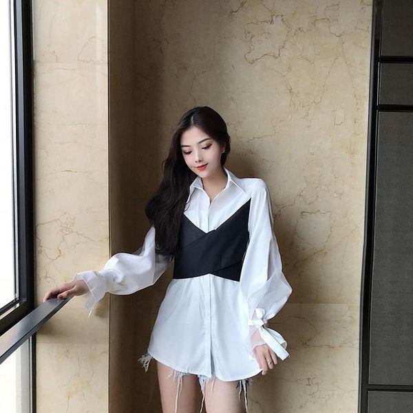 women's blouses & shirts fake two pieces autumn clothing fashion temperament flare sleeve waits bandages solid full office lady blouse, White
women's blouses & shirts fake two pieces autumn clothing fashion temperament flare sleeve waits bandages solid full office lady blouse, White
