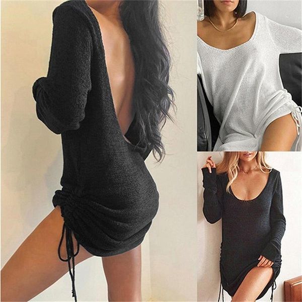 ladies autumn long sleeve sweater black solid color dress u-neck halter pure drawstring casual dresses, Black;gray
ladies autumn long sleeve sweater black solid color dress u-neck halter pure drawstring casual dresses, Black;gray