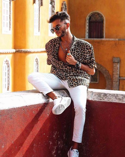 men's shirts leopard print top, White;black
men's shirts leopard print top, White;black