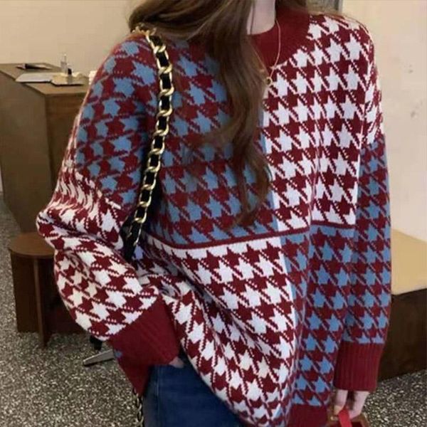 women's sweaters knitted houndstooth sweater long sleeve spliced woman pullover 2021 autumn winter fashion lady retro jumper, White;black
women's sweaters knitted houndstooth sweater long sleeve spliced woman pullover 2021 autumn winter fashion lady retro jumper, White;black