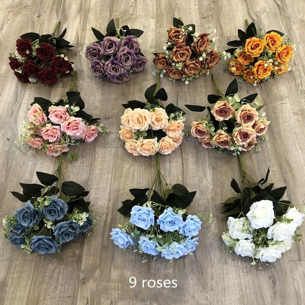 decorative flowers & wreaths 9 heads artificial fake silk roses bridal wedding bouquet for home garden party decoration 
decorative flowers & wreaths 9 heads artificial fake silk roses bridal wedding bouquet for home garden party decoration