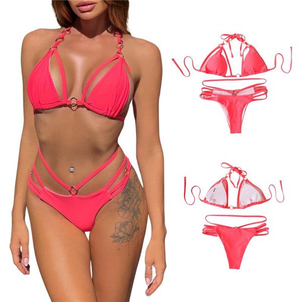 women's swimsuit two piece set solid color elastic back neck lace up bikini bra pantie for female swimwear, White;black
women's swimsuit two piece set solid color elastic back neck lace up bikini bra pantie for female swimwear, White;black
