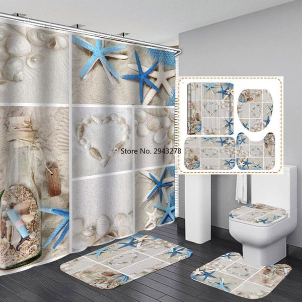 starfish shell style printed curtain waterproof shower curtains polyester washable home decoration with hook