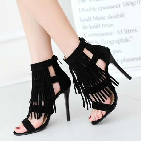 sandals summer style large stiletto heel elegant tassel suede all-match fashionable banquet dress everyday women's shoes, Black
sandals summer style large stiletto heel elegant tassel suede all-match fashionable banquet dress everyday women's shoes, Black