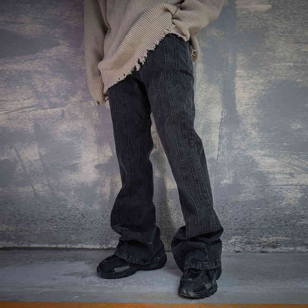 street patchwork high striped washed denm trousers oversize men and women straight casual flare pants loose jeans, Blue
street patchwork high striped washed denm trousers oversize men and women straight casual flare pants loose jeans, Blue