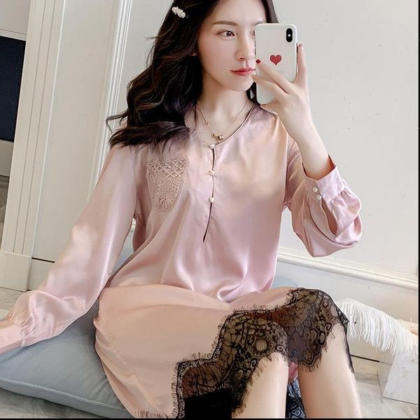 korean nightwear womens sleepwears long sleeve lace princess autumn silk chemise stain nightgown pink plus size nighties, Black;red
korean nightwear womens sleepwears long sleeve lace princess autumn silk chemise stain nightgown pink plus size nighties, Black;red