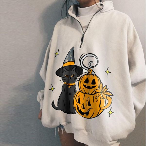 women's hoodies & sweatshirts women halloween casual autumn polyester adults pumpkin cat print long sleeve lapel zipper sweatshirt, Black
women's hoodies & sweatshirts women halloween casual autumn polyester adults pumpkin cat print long sleeve lapel zipper sweatshirt, Black