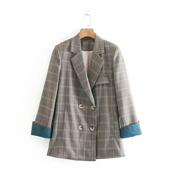 european and american autumn women's lapel long sleeve temperament double-breasted loose plaid suit jacket women suits & blazers, White;black
european and american autumn women's lapel long sleeve temperament double-breasted loose plaid suit jacket women suits & blazers, White;black