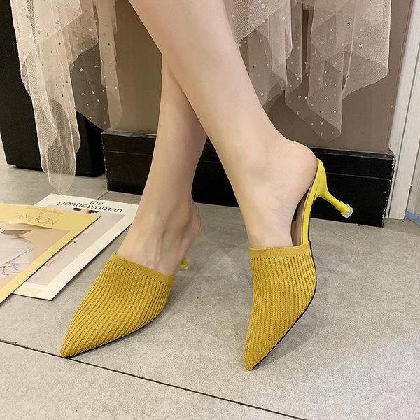 summer women's shoes knitted high heel thin sandals pointed solid color wind woven breathable fashion slippers, Black
summer women's shoes knitted high heel thin sandals pointed solid color wind woven breathable fashion slippers, Black