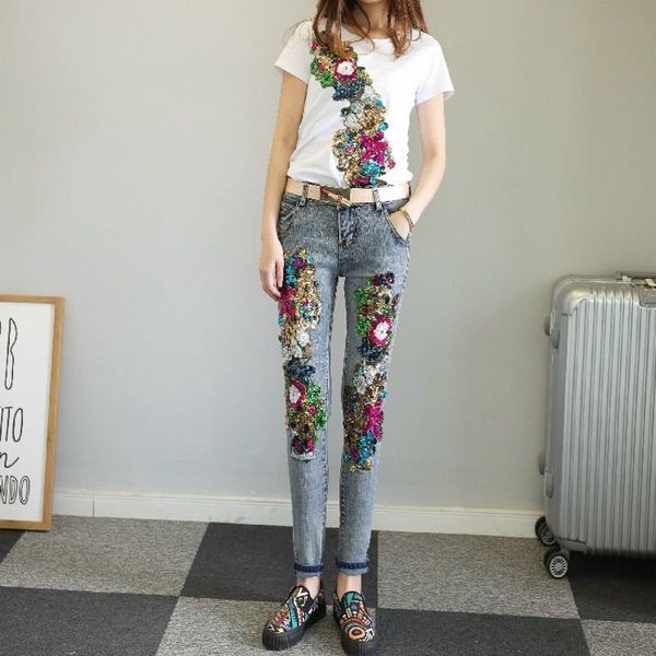 women's jeans est autumn sequins flower embellished gorgeous chic women trousers retro bounce hip hop pencil pants, Blue
women's jeans est autumn sequins flower embellished gorgeous chic women trousers retro bounce hip hop pencil pants, Blue