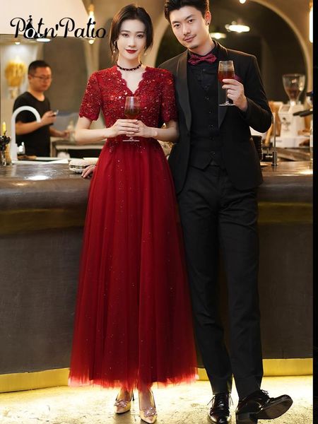 party dresses wine red evening with short sleeves elegant v-neck a-line ankle-length appliques tulle long wedding gowns, White;black
party dresses wine red evening with short sleeves elegant v-neck a-line ankle-length appliques tulle long wedding gowns, White;black