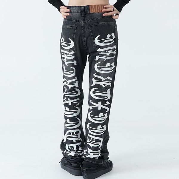 men's jeans back full letter print retro patchwork pants for men and women straight washed ripped casual oversized denim trousers, Blue
men's jeans back full letter print retro patchwork pants for men and women straight washed ripped casual oversized denim trousers, Blue