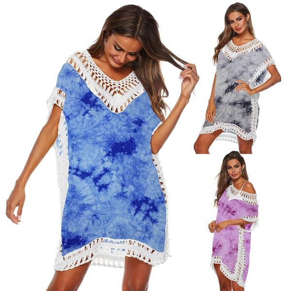 women's fashion tie dyeing hand hook stitching v-neck blouse beach dress x0521, Black;gray
women's fashion tie dyeing hand hook stitching v-neck blouse beach dress x0521, Black;gray