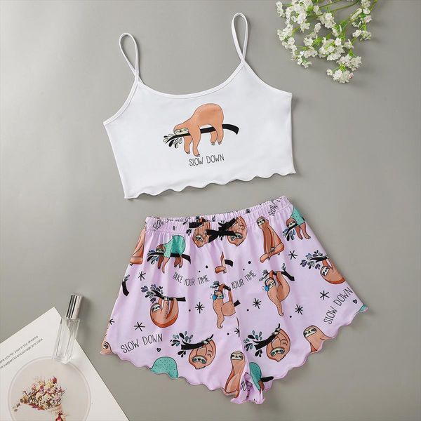 sloth print pajama set women sleepwear summer cotton pyjamas plus size 2 piece home suit loungewear lingerie, Black;red
sloth print pajama set women sleepwear summer cotton pyjamas plus size 2 piece home suit loungewear lingerie, Black;red