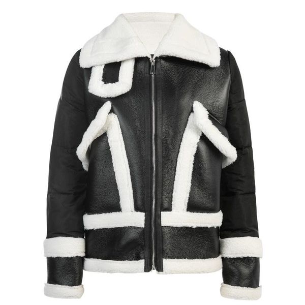 women's leather & faux winter female stitching lambswool pu jacket fashion lapel pocket zipper thick short cotton coat streetwear y812, Black
women's leather & faux winter female stitching lambswool pu jacket fashion lapel pocket zipper thick short cotton coat streetwear y812, Black