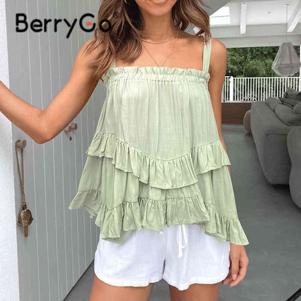 berrygo casual holiday green ruffle camisole summer spring fashion sleeveless short women one shoulder solid tank 210513, White
berrygo casual holiday green ruffle camisole summer spring fashion sleeveless short women one shoulder solid tank 210513, White