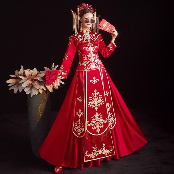 ethnic clothing vintage embroidery bride wedding dress chinese women cheongsam qipao handmade beads marrige set oriental marriage, Red
ethnic clothing vintage embroidery bride wedding dress chinese women cheongsam qipao handmade beads marrige set oriental marriage, Red