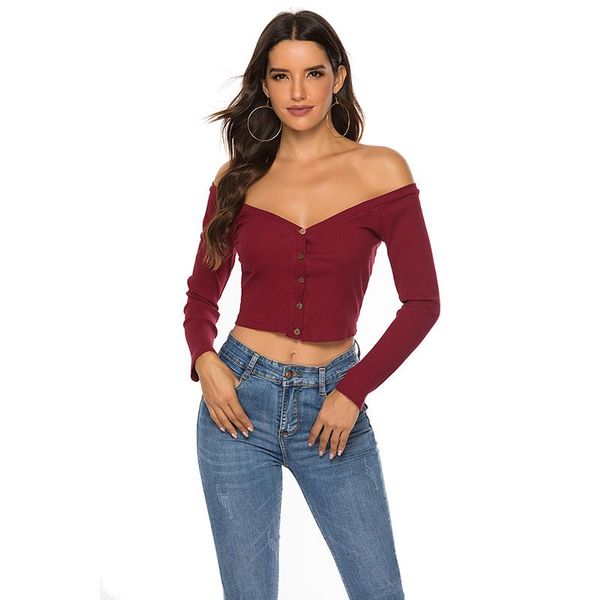 summer off shoulder women shirt button long sleeve wine red solid shirts short knitted cropped black blusas women's t-shirt, White
summer off shoulder women shirt button long sleeve wine red solid shirts short knitted cropped black blusas women's t-shirt, White