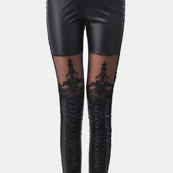 women's pants & capris fashion women lace-up black faux pu leather lace leggings clothing gifts, Black;white
women's pants & capris fashion women lace-up black faux pu leather lace leggings clothing gifts, Black;white