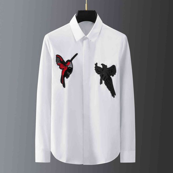 business shirt deluxe and chao brand pearl piece stitching bae flying bird embroidery men's long sleeve casual wear, White;black
business shirt deluxe and chao brand pearl piece stitching bae flying bird embroidery men's long sleeve casual wear, White;black