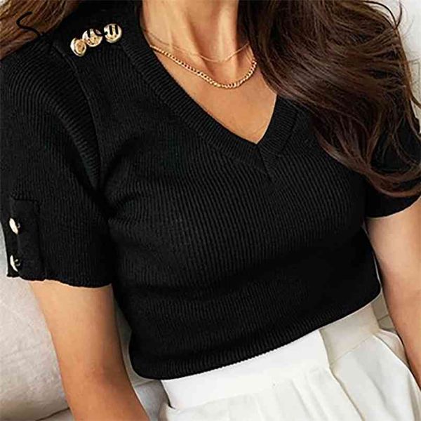 button t-shirts women short sleeve v-neck thin casual soild clothes spring summer korean fashion tees shirt 210607, White
button t-shirts women short sleeve v-neck thin casual soild clothes spring summer korean fashion tees shirt 210607, White