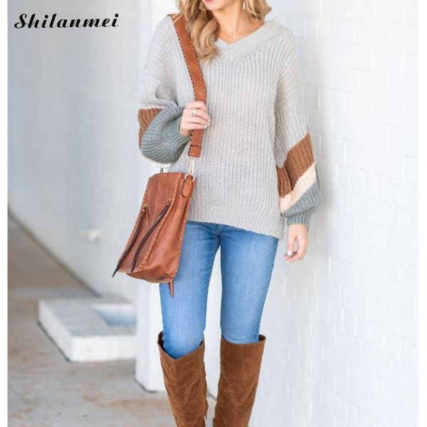 women's sweaters 2021 v neck solid women pullovers loose knitted autumn winter clothing casual jumpers sweter mujer, White;black
women's sweaters 2021 v neck solid women pullovers loose knitted autumn winter clothing casual jumpers sweter mujer, White;black