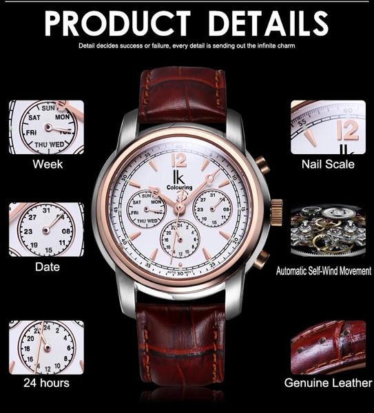 wristwatches ik colouring automatic self wind clock subdial hollow back cover waterproof sapphire mirror fashion men's watch reloj de m, Slivery;brown
wristwatches ik colouring automatic self wind clock subdial hollow back cover waterproof sapphire mirror fashion men's watch reloj de m, Slivery;brown