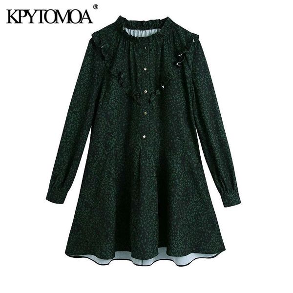 women 2021 fashion with metal buttons printed ruffle mini dress vintage high neck long sleeve female dresses mujer casual, Black;gray
women 2021 fashion with metal buttons printed ruffle mini dress vintage high neck long sleeve female dresses mujer casual, Black;gray