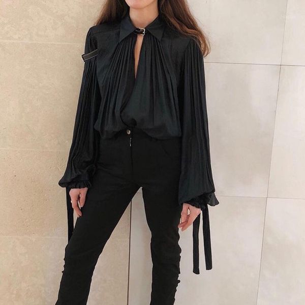 women's blouses & shirts women oversized loose long sleeve pleated blouse autumn lantern mental buckles streetwear casual work solid sh, White
women's blouses & shirts women oversized loose long sleeve pleated blouse autumn lantern mental buckles streetwear casual work solid sh, White