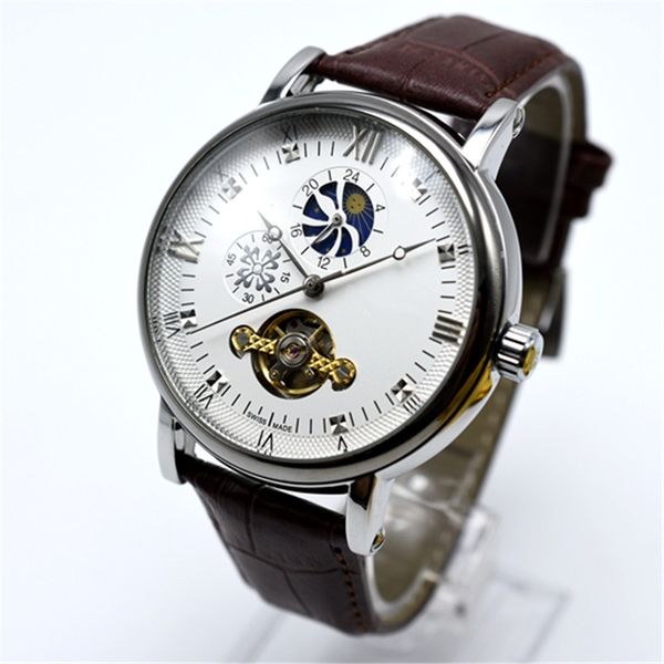 fashion mens watches automatic mechanical leather strap wristwatch for men gift waterproof watch relogios masculinos, Slivery;brown
fashion mens watches automatic mechanical leather strap wristwatch for men gift waterproof watch relogios masculinos, Slivery;brown