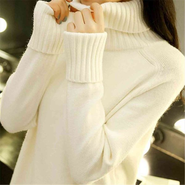 women oversize basic knitted turtleneck womens sweaters female solid collar pullovers autumn winter, White;black