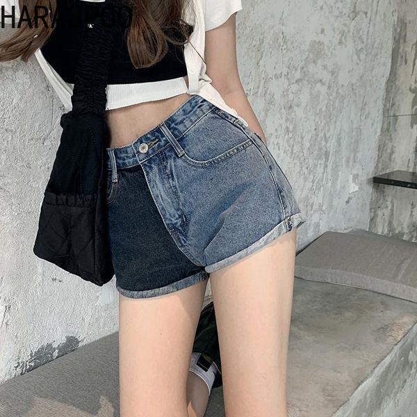 harajpoo women pants 2021 summer korean ins trendy harajuku bf style high-waist straight color matching curled edges short jeans women', Blue
harajpoo women pants 2021 summer korean ins trendy harajuku bf style high-waist straight color matching curled edges short jeans women', Blue