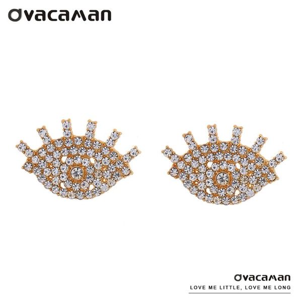 

dvacaman trendy cute full rhinestone evil eye stud earrings for women statement glass stones jewelry gift wholesale, Golden;silver