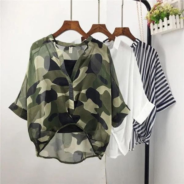 women's blouses & shirts camouflage chiffon shirt suit women summer style n loose casual thin v-neck bat camisole two-piece female, White
women's blouses & shirts camouflage chiffon shirt suit women summer style n loose casual thin v-neck bat camisole two-piece female, White